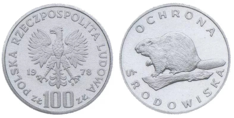 100 złotych 1978 - Ochrona środowiska - Bóbr