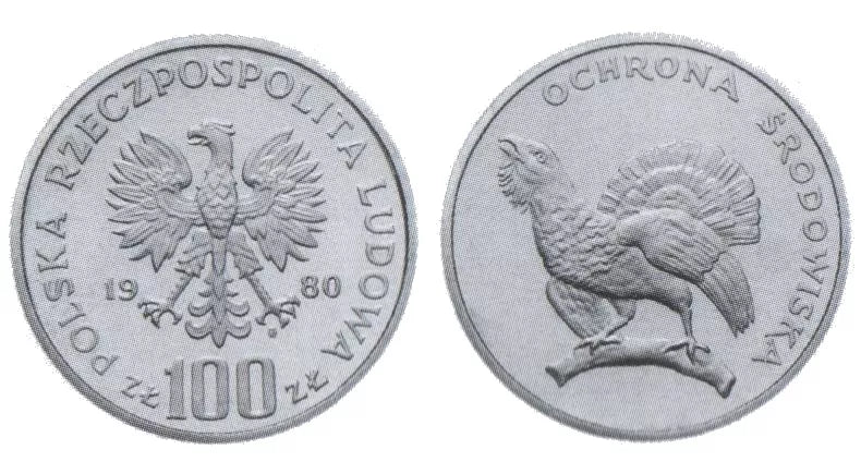 100 złotych 1980 - Ochrona środowiska - Głuszec