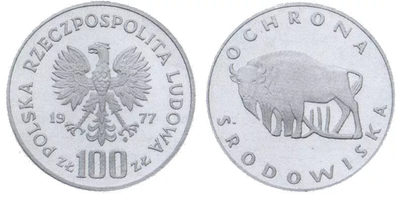 100 złotych 1977 - Ochrona środowiska - Żubr