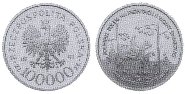 100000 złotych 1991 - Żołnierz Polski na frontach II Wojny Światowej - Mjr Hubal