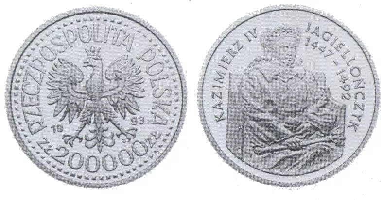 200000 złotych 1993 - Kazimierz Jagiellończyk (półpostać)