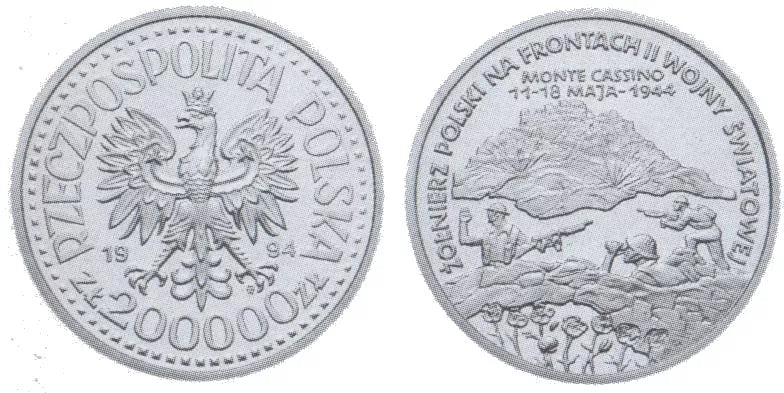 200000 złotych 1994 - Żołnierz Polski na frontach II Wojny Światowej - Monte Cassino