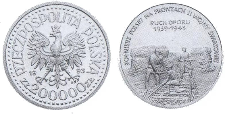 200000 złotych 1993 - Żołnierz Polski na frontach II Wojny Światowej - Ruch Oporu