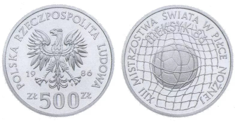 500 złotych - XIII Mistrzostwa Świata w Piłce Nożnej - Meksyk 1986