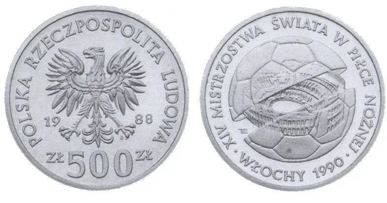 500 złotych - XIV Mistrzostwa Świata w Piłce Nożnej - Włochy 1990