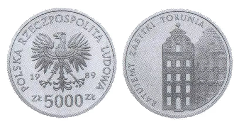 5000 złotych 1989 - Ratujmy zabytki Torunia