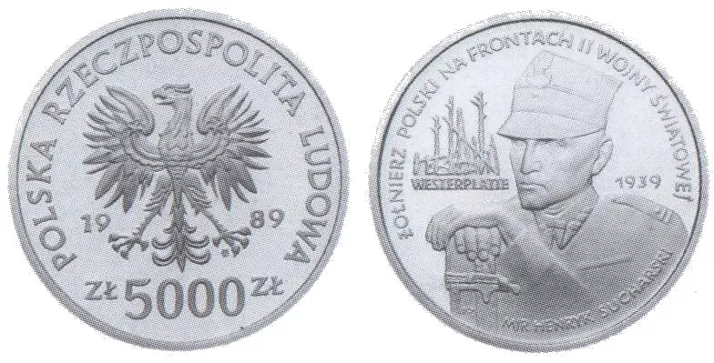 5000 złotych 1989 - Żołnierz Polski na frontach II Wojny Światowej - Westerplatte