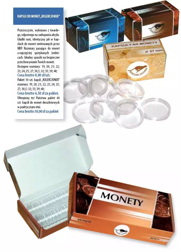 Kapsle do monet - średnica 35 mm (10 sztuk)