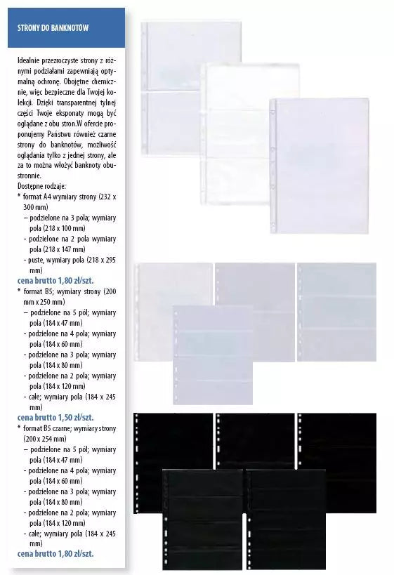 Strony na banknoty - format B5 czarne - bez podziału (puste)